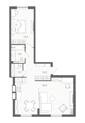 Планировка апарт-объекта Pavlov: 68,8 м², две независимые студии